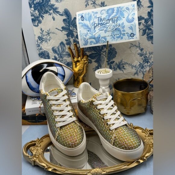 🆕 KURT GEIGER LONDON 🧿 NWOB Laney Rainbow Crystal Platform Sneaker Sz 38.5 US8 - Picture 2 of 14